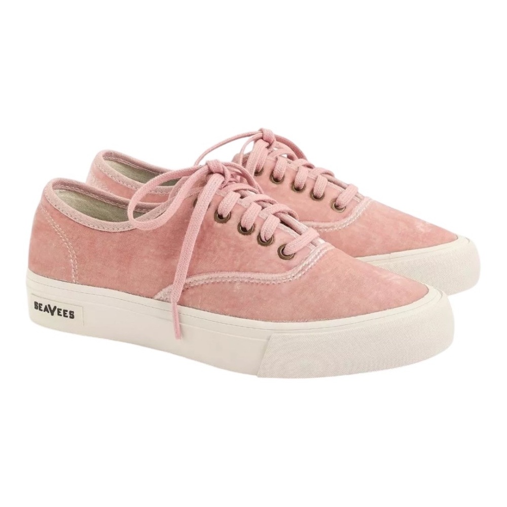 SeaVees x J. Crew Legend Pink Velvet Ribbon Laced Sneakers - 9.5